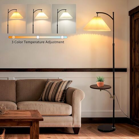 Floor Lamp with Table Industrial Adjustable Height Arc Floor Reading Lamp with Shelves End Table Floor Lamp for Living Room Arc Black Standing Reading Lamp with Tray for Bedroom Office (Black White) in Kuwait
