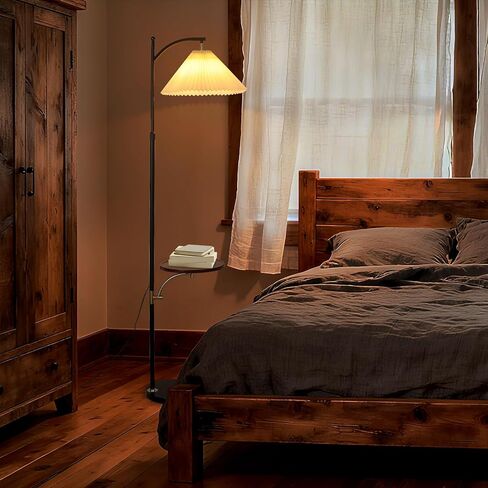 Floor Lamp with Table Industrial Adjustable Height Arc Floor Reading Lamp with Shelves End Table Floor Lamp for Living Room Arc Black Standing Reading Lamp with Tray for Bedroom Office (Black White) in Kuwait