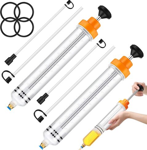 LOTHEE 2 Pack 500cc استخراج السوائل أوتوموتيف أوتوموتيف مضخة زيت زيت مضخة حقنة زيت مع يدوي الفراغ النقل سيارة الوقود للتوجيه السلبي ، السائل الهيدروليكي (برتقالي) in Kuwait