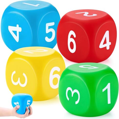 Zomiboo 4 PCS 4 بوصة الرغوة الكبيرة الزهر الناعم Jumbo Learning 6 من جانب مزيف زهر العملاق القلق تخفيف الهدايا لعائلة عائلة لعبة الفصول الدراسية تفضل حقيبة الإجهاد (DOT) in Kuwait