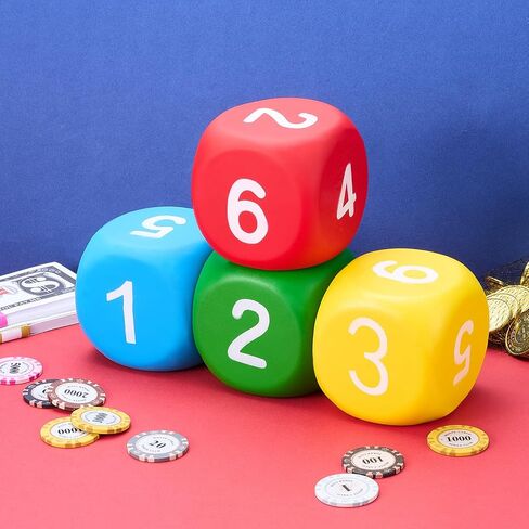 Zomiboo 4 PCS 4 بوصة الرغوة الكبيرة الزهر الناعم Jumbo Learning 6 من جانب مزيف زهر العملاق القلق تخفيف الهدايا لعائلة عائلة لعبة الفصول الدراسية تفضل حقيبة الإجهاد (DOT) in Kuwait