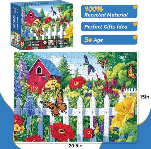 300 Piece Puzzle for Adults,Beautiful Country Cottage Puzzles for Adults Kids Elderly,Large Piece Landscape Puzzles for Kids Age 8-10 10-12,Challenging Nature Puzzle,Family Game Great Gift 20.5x15 in in Saudi Arabia