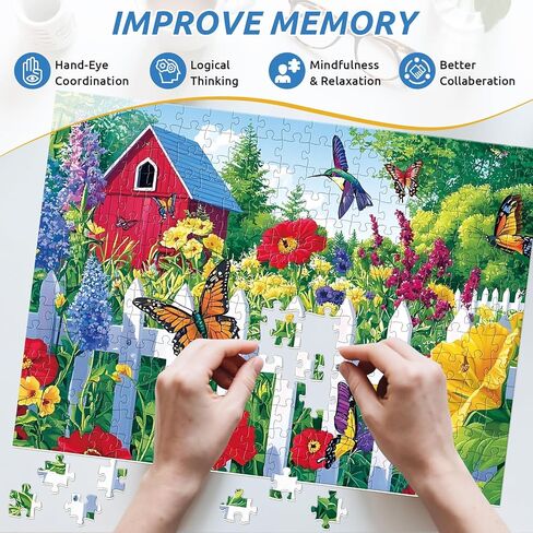 300 Piece Puzzle for Adults,Beautiful Country Cottage Puzzles for Adults Kids Elderly,Large Piece Landscape Puzzles for Kids Age 8-10 10-12,Challenging Nature Puzzle,Family Game Great Gift 20.5x15 in in Saudi Arabia