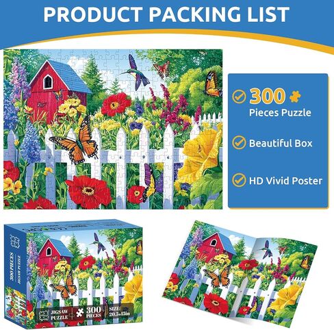 300 Piece Puzzle for Adults,Beautiful Country Cottage Puzzles for Adults Kids Elderly,Large Piece Landscape Puzzles for Kids Age 8-10 10-12,Challenging Nature Puzzle,Family Game Great Gift 20.5x15 in in Saudi Arabia