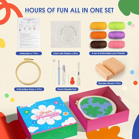 yuegool 6PCS Halloween Punch Needle Coasters Kit – Easy DIY Embroidery Kit for Beginners, Adults & Kids | Includes Patterns, Tools, Yarns, Hoop, Instructions, Coaster Holder in Kuwait