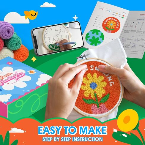 yuegool 6PCS Halloween Punch Needle Coasters Kit – Easy DIY Embroidery Kit for Beginners, Adults & Kids | Includes Patterns, Tools, Yarns, Hoop, Instructions, Coaster Holder in Kuwait