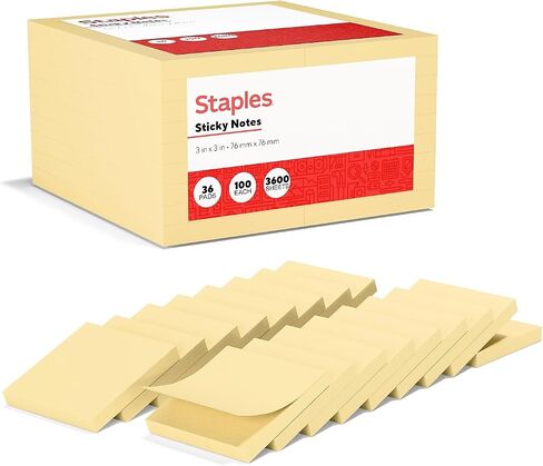 Staples Sticky Notes, 3 x 3 Inch, Recycled Notepads, Home, School, Office Supplies, 100-Sheets Per Pad, 18-Pads, Yellow in Saudi Arabia