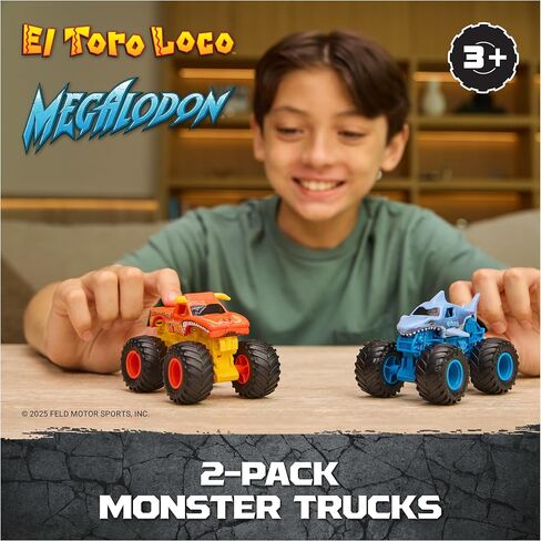 Monster Jam Smash & Bash 2-Pack Monster Trucks, Megalodon & El Toro Loco, 1:64 Die Cast Repairable Monster Truck, Kids Toys for Boy and Girls Ages 3 and up in Saudi Arabia