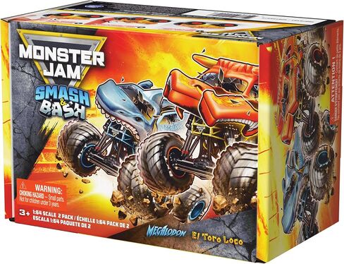 Monster Jam Smash & Bash 2-Pack Monster Trucks, Megalodon & El Toro Loco, 1:64 Die Cast Repairable Monster Truck, Kids Toys for Boy and Girls Ages 3 and up in Saudi Arabia