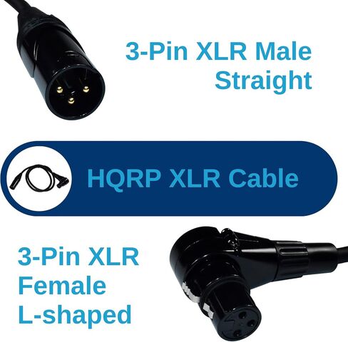 HQRP 2-Pack XLR to XLR Cable 3 Feet, 3-Pin XLR Male Straight to 3-Pin XLR Female Right Angle Cord for Speaker, PA System, PVC Jacket, Mic Cord, XLR Speaker Cable, XLR Microphone Cable, 3 Ft, Black in Saudi Arabia