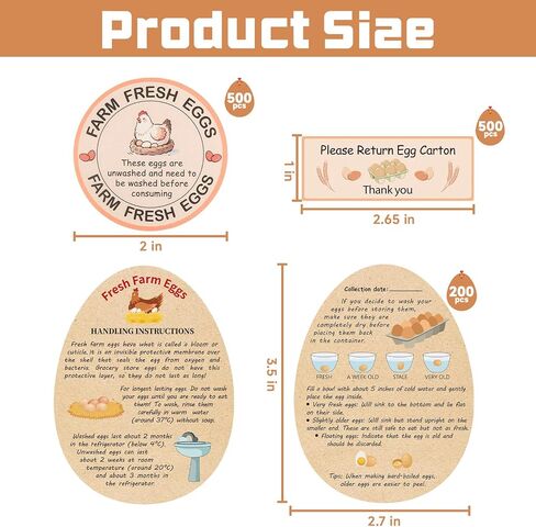 500 PCS مزرعة البيض الطازج ملصقات كرتون ملصقات 2 بوصة ملصقات تغليف البيض غير مغسول لدجاج بطة السمان in Saudi Arabia