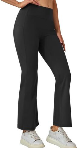 Petite Flared Yoga Pants for Women Wide Leg Side Pockets High Waist Stretchy Bootcut Loose Sweatpants Casual Workout in Saudi Arabia