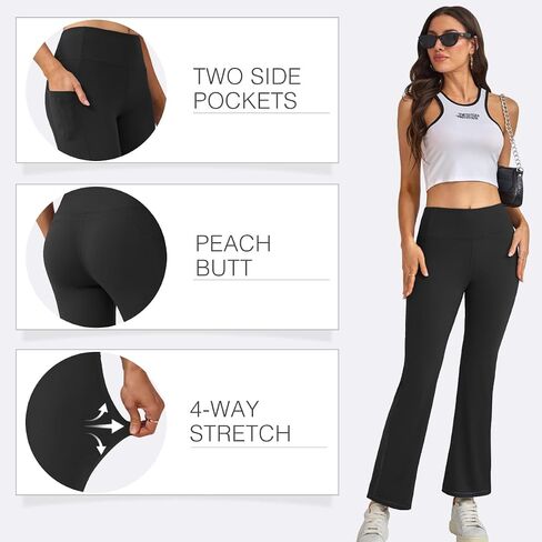 Petite Flared Yoga Pants for Women Wide Leg Side Pockets High Waist Stretchy Bootcut Loose Sweatpants Casual Workout in Saudi Arabia