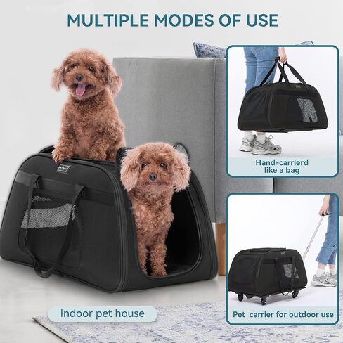 Petsfit Pet Carrier with Wheels, Rolling Cat Carrier for Small Cats, Airline Approved Pet Carrier with Telescopic Handle Perfect for Travelling Under 13lb,Blue in Kuwait