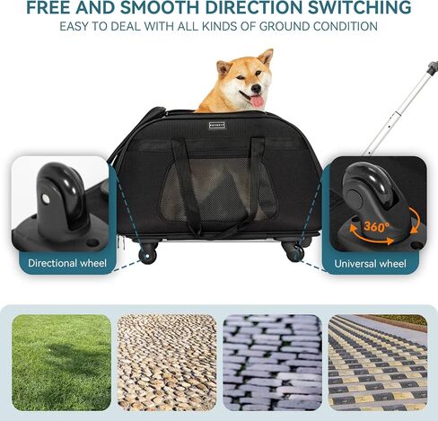 Petsfit Pet Carrier with Wheels, Rolling Cat Carrier for Small Cats, Airline Approved Pet Carrier with Telescopic Handle Perfect for Travelling Under 13lb,Blue in Kuwait
