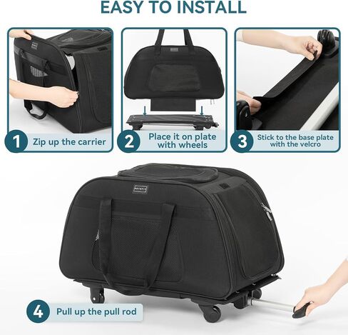 Petsfit Pet Carrier with Wheels, Rolling Cat Carrier for Small Cats, Airline Approved Pet Carrier with Telescopic Handle Perfect for Travelling Under 13lb,Blue in Kuwait