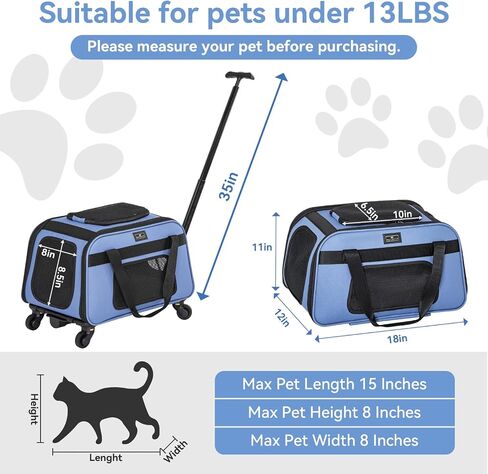 حاملة قطط Petsfit مع عجلات معتمدة من طيران ، حاملة كلب أليف مع عجلات للكلاب الصغيرة ، حاملة قطط القطط لقطب جرو القطط قابلة للطي وقبعة سفر للحيوانات الأليفة القابلة للطي ، أسود وأخضر in Kuwait
