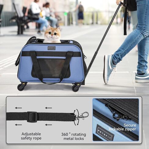 حاملة قطط Petsfit مع عجلات معتمدة من طيران ، حاملة كلب أليف مع عجلات للكلاب الصغيرة ، حاملة قطط القطط لقطب جرو القطط قابلة للطي وقبعة سفر للحيوانات الأليفة القابلة للطي ، أسود وأخضر in Kuwait