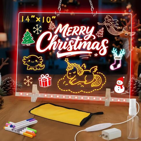 لوحة رسم LUMIBOARD LED مع 7 ألوان ، 12 "× 8" لوحة محو جاف من الأكريليك مع الضوء ، وتشمل محول ، سلسلة معلقة ، لوحة الرسم LED للأطفال مع الوقوف ، عيد ميلاد وهدايا عيد الهالوين للأطفال in Saudi Arabia