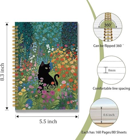 Roxmart Vintage Coffee Black Cat Spiral Noteboor ، Black Cat Gifts Journal ، Cats Lovers Mom Mom Lady Gifts Journal Notebook ، 5.5x8.3 inch in Saudi Arabia