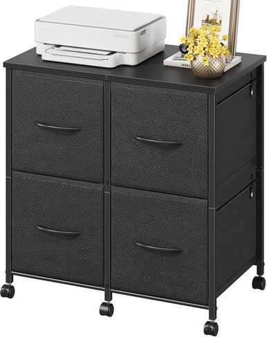 4 Drawer Lateral File Cabinet, Mobile Filing Cabinet for Large Printer, Home Office Functional Small Office Storage Cabinet & Printer Stand, Fabric Drawer, Fits Letter/A4, Rustic Brown in Kuwait