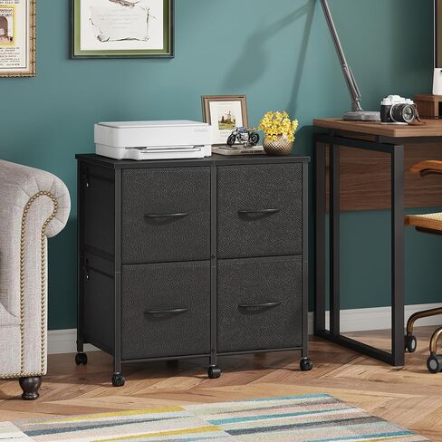 4 Drawer Lateral File Cabinet, Mobile Filing Cabinet for Large Printer, Home Office Functional Small Office Storage Cabinet & Printer Stand, Fabric Drawer, Fits Letter/A4, Rustic Brown in Kuwait