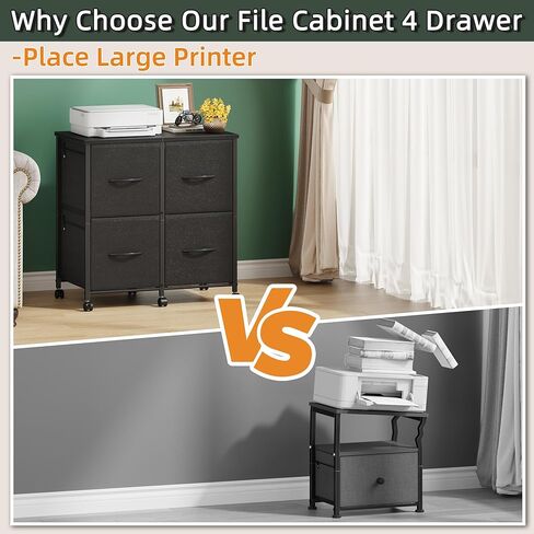 4 Drawer Lateral File Cabinet, Mobile Filing Cabinet for Large Printer, Home Office Functional Small Office Storage Cabinet & Printer Stand, Fabric Drawer, Fits Letter/A4, Rustic Brown in Kuwait