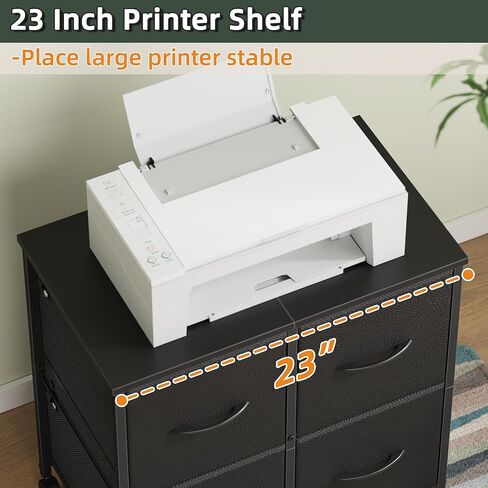 4 Drawer Lateral File Cabinet, Mobile Filing Cabinet for Large Printer, Home Office Functional Small Office Storage Cabinet & Printer Stand, Fabric Drawer, Fits Letter/A4, Rustic Brown in Kuwait