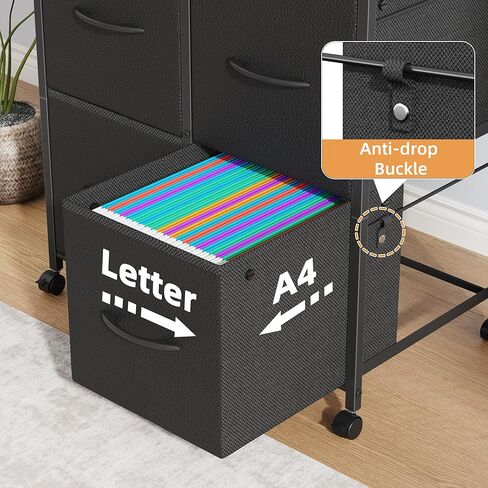 4 Drawer Lateral File Cabinet, Mobile Filing Cabinet for Large Printer, Home Office Functional Small Office Storage Cabinet & Printer Stand, Fabric Drawer, Fits Letter/A4, Rustic Brown in Kuwait