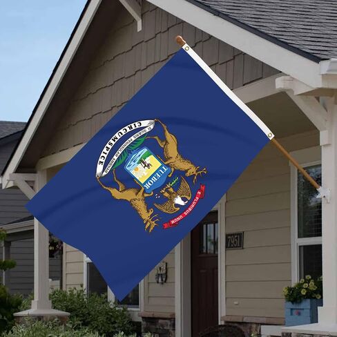 Michigan State Flag Blue Funny Banner 3x5FT Indoor Walls, Outdoor Gardens, Decks, Car, Flags Decorations in Saudi Arabia