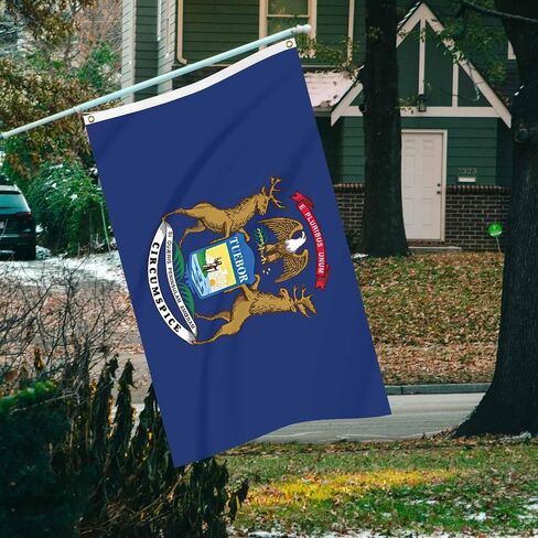 Michigan State Flag Blue Funny Banner 3x5FT Indoor Walls, Outdoor Gardens, Decks, Car, Flags Decorations in Saudi Arabia