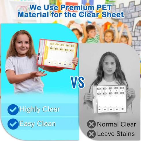 10 Colors Dry Erase Pockets Pack - Reusable Clear Plastic Sleeves & Heavy Duty Ticket Holders with 1 Dry Erase Marker Included, Durable Sheet Protectors for Classroom, Office & Shop Organization in Kuwait