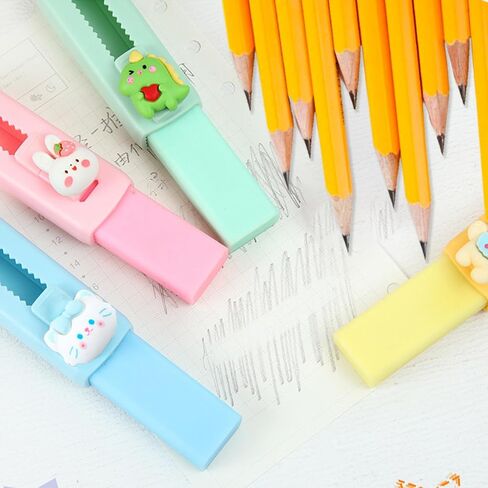 4+8 Pack Cute Sliding Retractable Eraser, 4 Color Erasers with Plastic Sleeve and 8 Refill for Students, Kids, School, Office, Home in Saudi Arabia