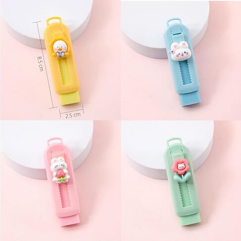 4+8 Pack Cute Sliding Retractable Eraser, 4 Color Erasers with Plastic Sleeve and 8 Refill for Students, Kids, School, Office, Home in Saudi Arabia