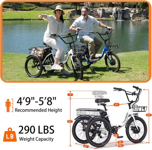 Electric Tricycle for Adults,20" Folding Electric Trike,3 Wheels Electric Bicycle Bikes, 350W Step-Thru Etrike with 374WH Removable Battery and Large Basket for Women Men in Saudi Arabia