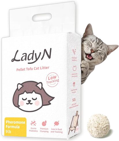 Lady N Cat جذب القمامة التوفو-تركيبة جاذبية طبيعية للتدريب على صندوق القمامة ، وتهدئة الفيرومون للمنازل متعددة القطط ، وشكل الحبل الصغير الحبيبي لصندوق التنظيف الذاتي ، 9 رطل in Kuwait
