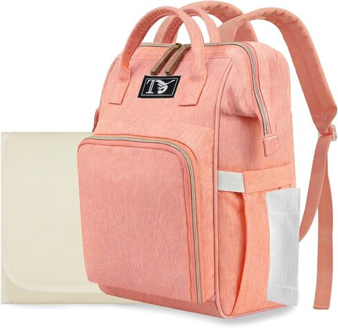 Baby Diaper Bag Backpack,Medium Maternity Baby Bag & Changing Pad,Insulated Pockets, Stroller Straps，Travel Essentials Must Haves Newborn Stuff for Mom & Dad - Unisex(Pinkish-Orange) in Saudi Arabia
