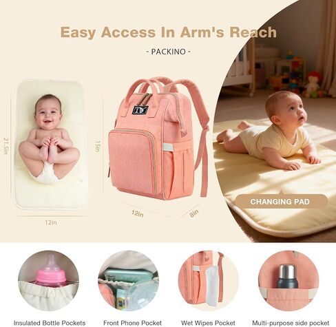 Baby Diaper Bag Backpack,Medium Maternity Baby Bag & Changing Pad,Insulated Pockets, Stroller Straps，Travel Essentials Must Haves Newborn Stuff for Mom & Dad - Unisex(Pinkish-Orange) in Saudi Arabia