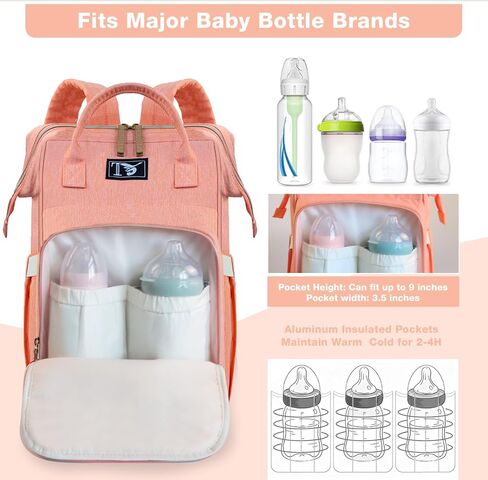 Baby Diaper Bag Backpack,Medium Maternity Baby Bag & Changing Pad,Insulated Pockets, Stroller Straps，Travel Essentials Must Haves Newborn Stuff for Mom & Dad - Unisex(Pinkish-Orange) in Saudi Arabia