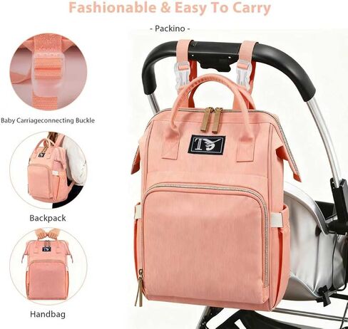 Baby Diaper Bag Backpack,Medium Maternity Baby Bag & Changing Pad,Insulated Pockets, Stroller Straps，Travel Essentials Must Haves Newborn Stuff for Mom & Dad - Unisex(Pinkish-Orange) in Saudi Arabia