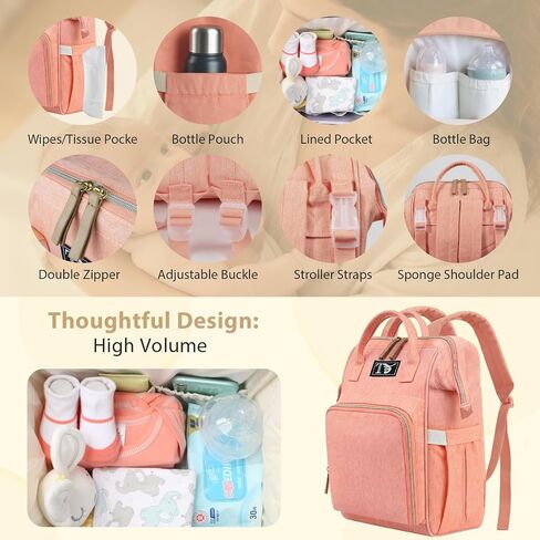 Baby Diaper Bag Backpack,Medium Maternity Baby Bag & Changing Pad,Insulated Pockets, Stroller Straps，Travel Essentials Must Haves Newborn Stuff for Mom & Dad - Unisex(Pinkish-Orange) in Saudi Arabia