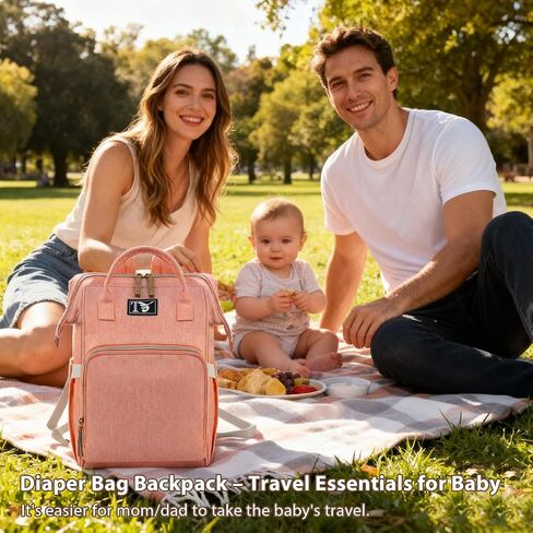 Baby Diaper Bag Backpack,Medium Maternity Baby Bag & Changing Pad,Insulated Pockets, Stroller Straps，Travel Essentials Must Haves Newborn Stuff for Mom & Dad - Unisex(Pinkish-Orange) in Saudi Arabia