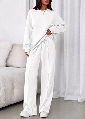 PRETTYGARDEN 2 Piece Sets For Women Fall Trendy Long Sleeve Sweatshirt Wide Leg Pants Loungewear Set Matching Sweatsuit in Kuwait