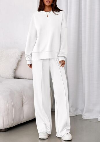 PRETTYGARDEN 2 Piece Sets For Women Fall Trendy Long Sleeve Sweatshirt Wide Leg Pants Loungewear Set Matching Sweatsuit in Kuwait