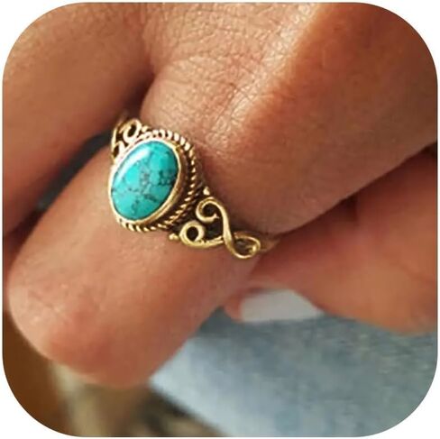 Turquoise Rings for Women Western Outfit Gold Knuckle Statement Stackable Ring Wedding Dresses Christmas Jewelry Gifts in Saudi Arabia