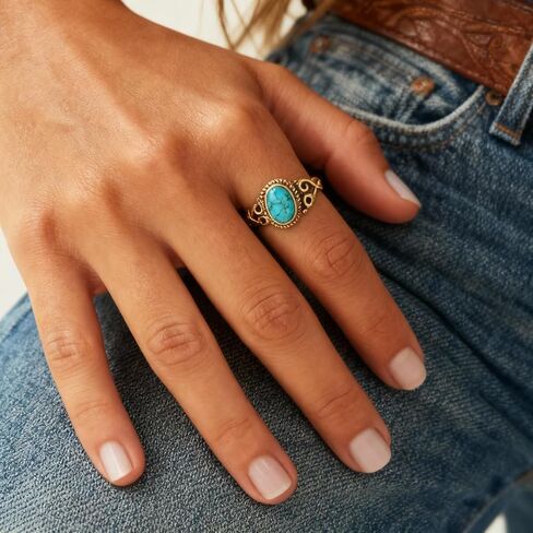 Turquoise Rings for Women Western Outfit Gold Knuckle Statement Stackable Ring Wedding Dresses Christmas Jewelry Gifts in Saudi Arabia