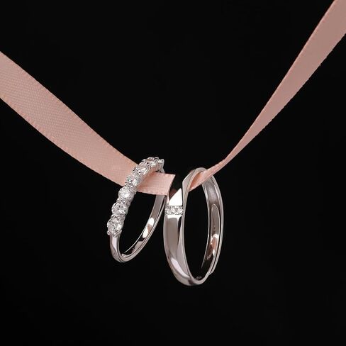 حلقات Meissa Beins Silver Silver Dainty Bands Men and Women Rings 7 Cubic Zirconia Stones Matching Ring Size (مجموعة من حلقتين) in Saudi Arabia