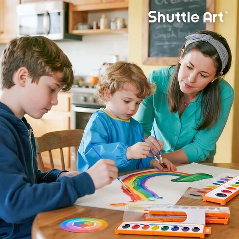 Shuttle Art 8 Colors Watercolor Paint Set, 24 Pack with Paint Brushes & Color Wheels, Washable for Kids & Adults, Suitable for Classroom, Parties, Kindergarten & Art Activities in Saudi Arabia