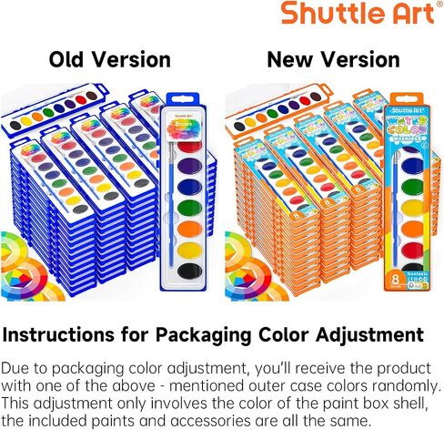 Shuttle Art 8 Colors Watercolor Paint Set, 24 Pack with Paint Brushes & Color Wheels, Washable for Kids & Adults, Suitable for Classroom, Parties, Kindergarten & Art Activities in Saudi Arabia