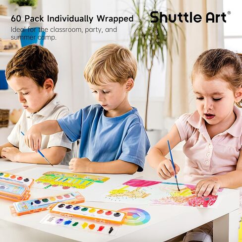 Shuttle Art 8 Colors Watercolor Paint Set, 24 Pack with Paint Brushes & Color Wheels, Washable for Kids & Adults, Suitable for Classroom, Parties, Kindergarten & Art Activities in Saudi Arabia